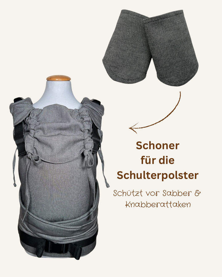 pure Grey ✨Kindgröße Bundle – Trage, Tasche & Gurtschoner im Set