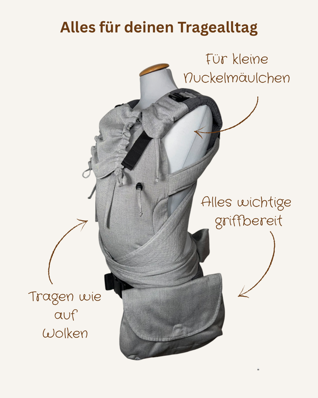 Silbermond ✨Kindgröße Bundle – Trage, Tasche & Gurtschoner im Set